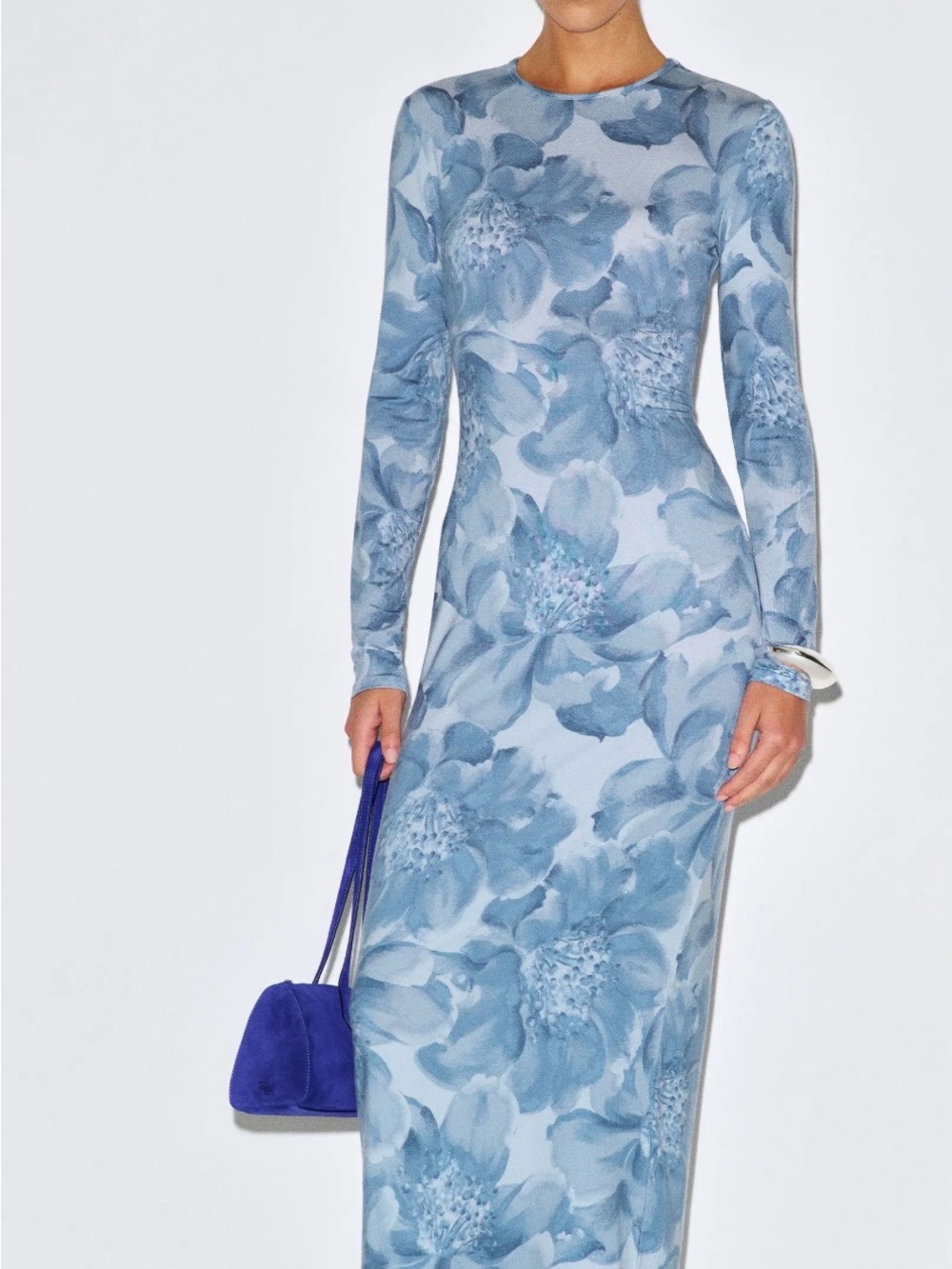 Reformation TOMMI Light Blue Floral Long-Sleeve Maxi Dress